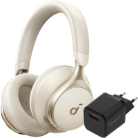 Koop Soundcore Space One Crème + BlueBuilt Quick Charge Oplader met Usb A Poort 18W Zwart